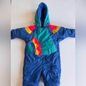 Vintage 80s 90s Casual Time Baby Winter Snow Suit One Piece Color Block 0-9 M